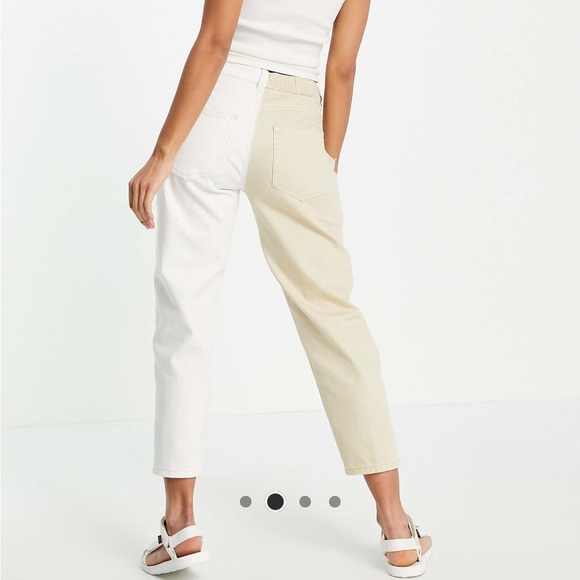 Bershka cropped jeans in white & camel - Picture 2 of 6